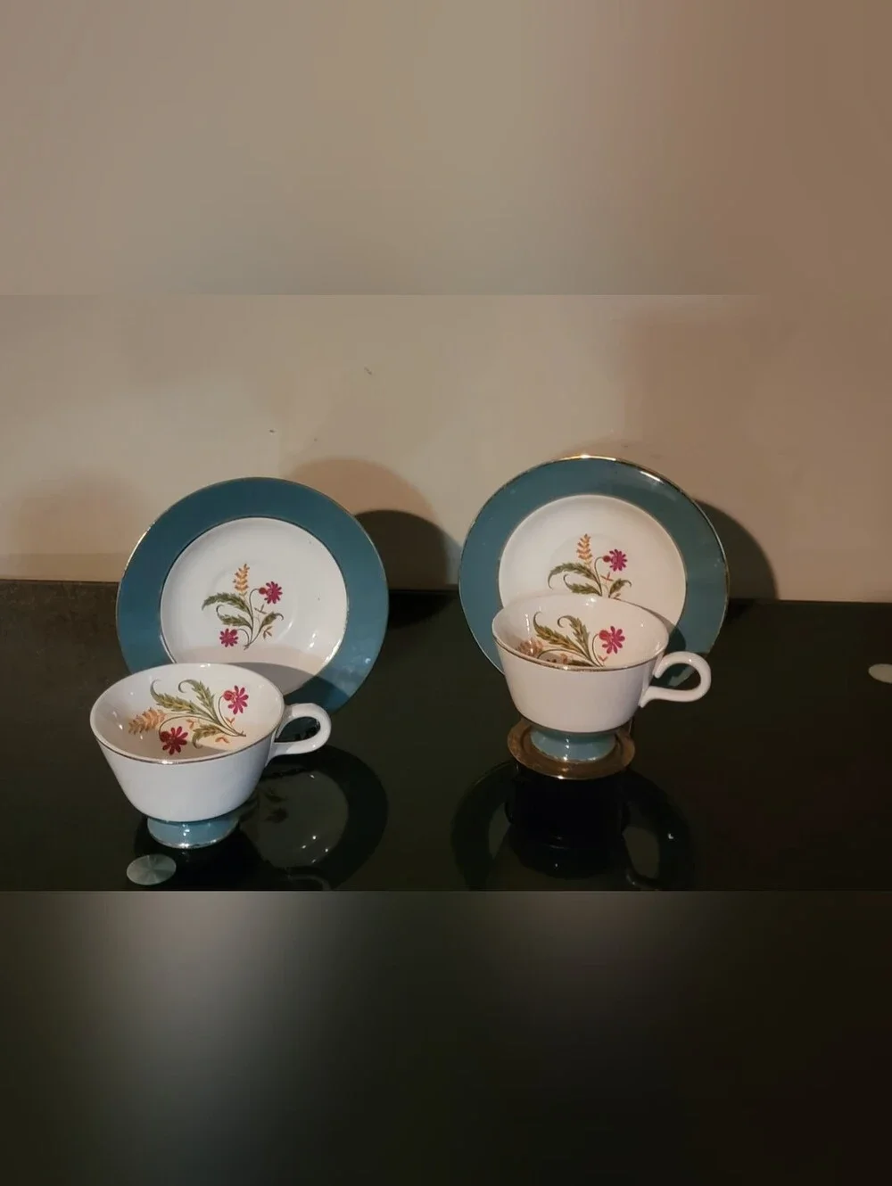 SET OF 2 HOMER LAUGHLIN EGGSHELL  White Floral Porcelain Teacups and Saucers Set